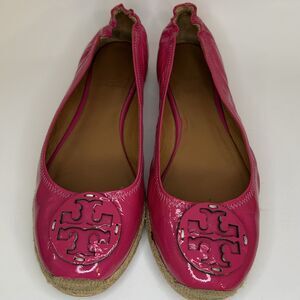 Tory Burch Reva Espadrille Ballet Flats Hot Pink Patent Leather Womens Size 10.5